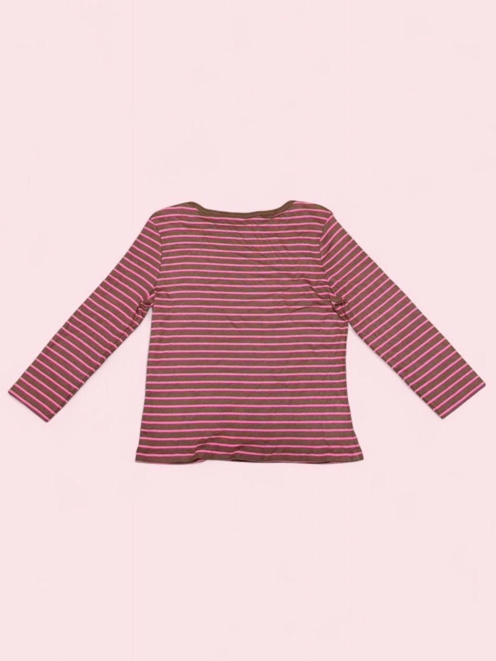Lilly Pulitzer Striped Pima Cotton Modal Top Medium Pink Brown Gold Button - Picture 7 of 8